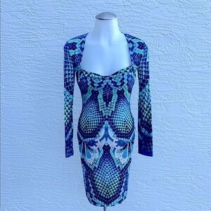 Just Cavalli Teal and Navy Long Sleeve Dress